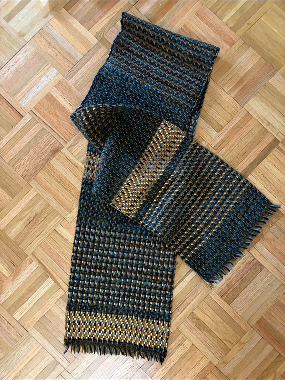 Vintage 82” LILLIE RUBIN Textured Wool & Metallic Suede Woven Scarf